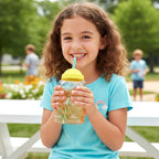 Cute Glass Bear Shape Kids Drinking Cup Bottle With Straw (1 Pc 350 Ml)