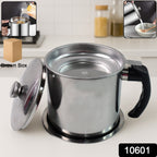 Stainless Steel Oil Strainer Pot With Lid And Filter Mesh (1 Set)